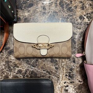 Coach Cream and Tan Monogram Wristlet